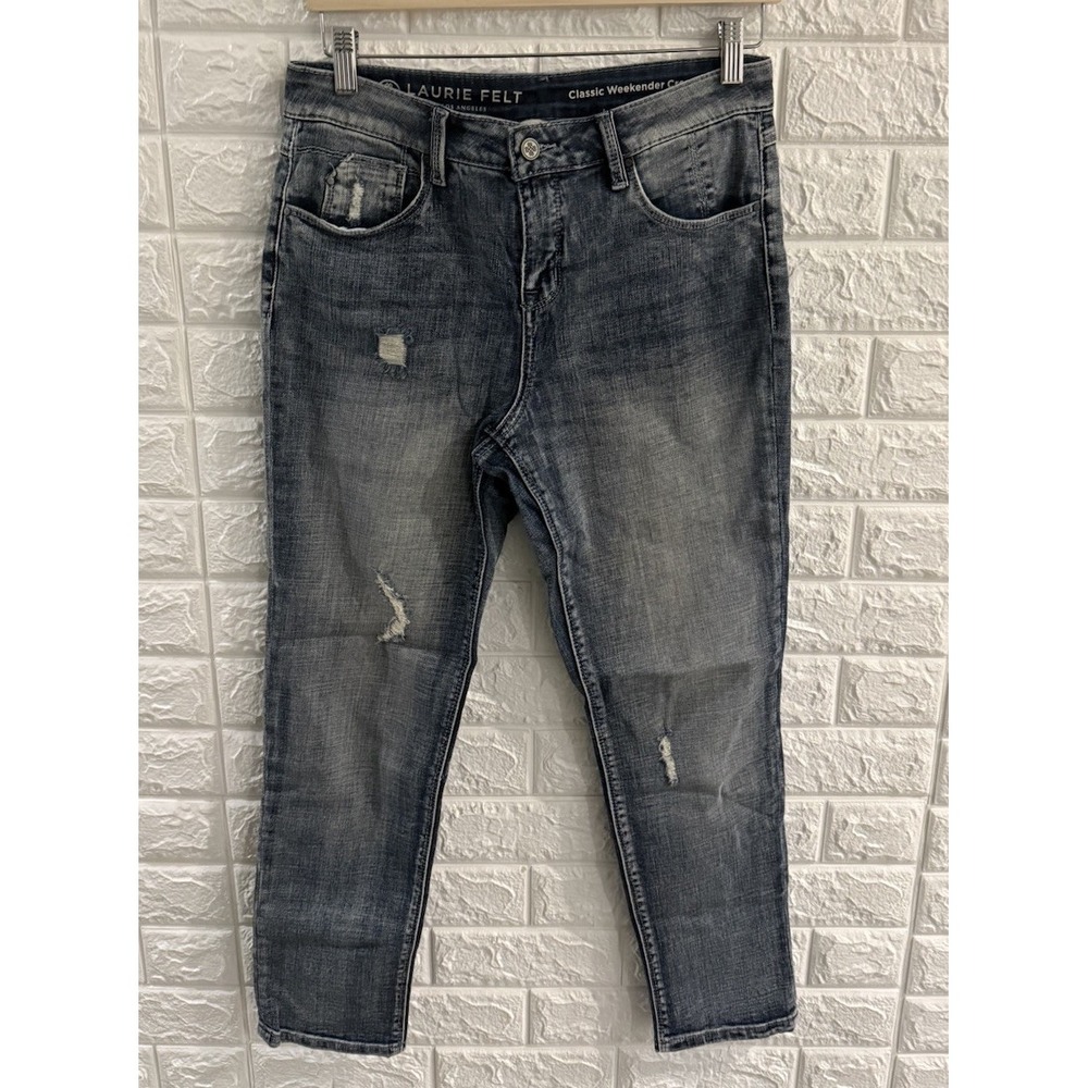 LAURIE FELT LOS ANGELES WOMENS JEANS SIZE 2 CLASSIC‎ WEEKENDER CROP DISTRESSED